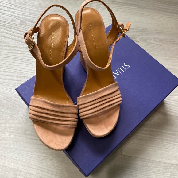 NIB Stuart Weitzman Sundraped Platform Wedge Sandal - NAKED Suede Heels 9 - Picture 4 of 10